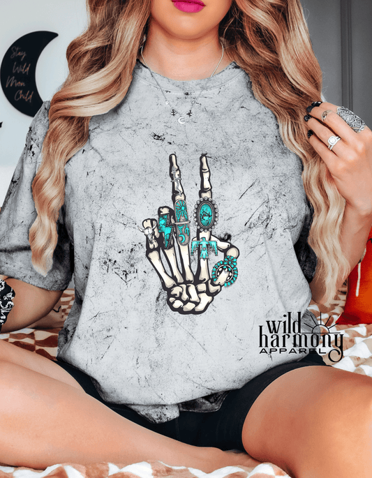 Covered in Turquoise Skeleton Hand Smoke Colorblast T-Shirt