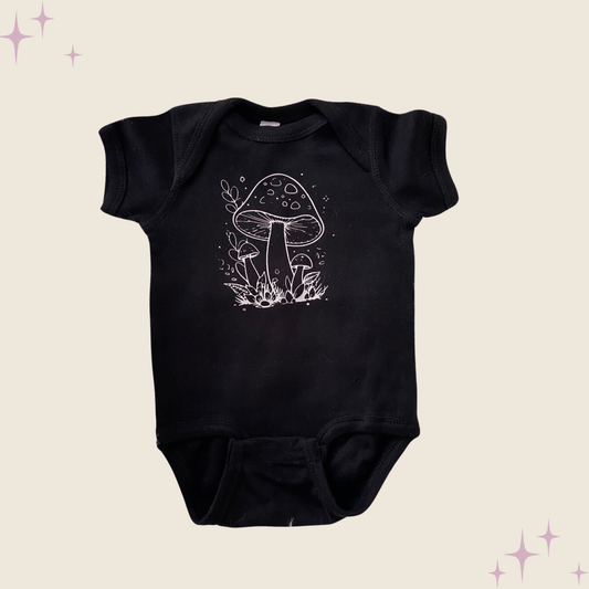 Woodland Mushroom Snuggle Baby Onesie inBlack