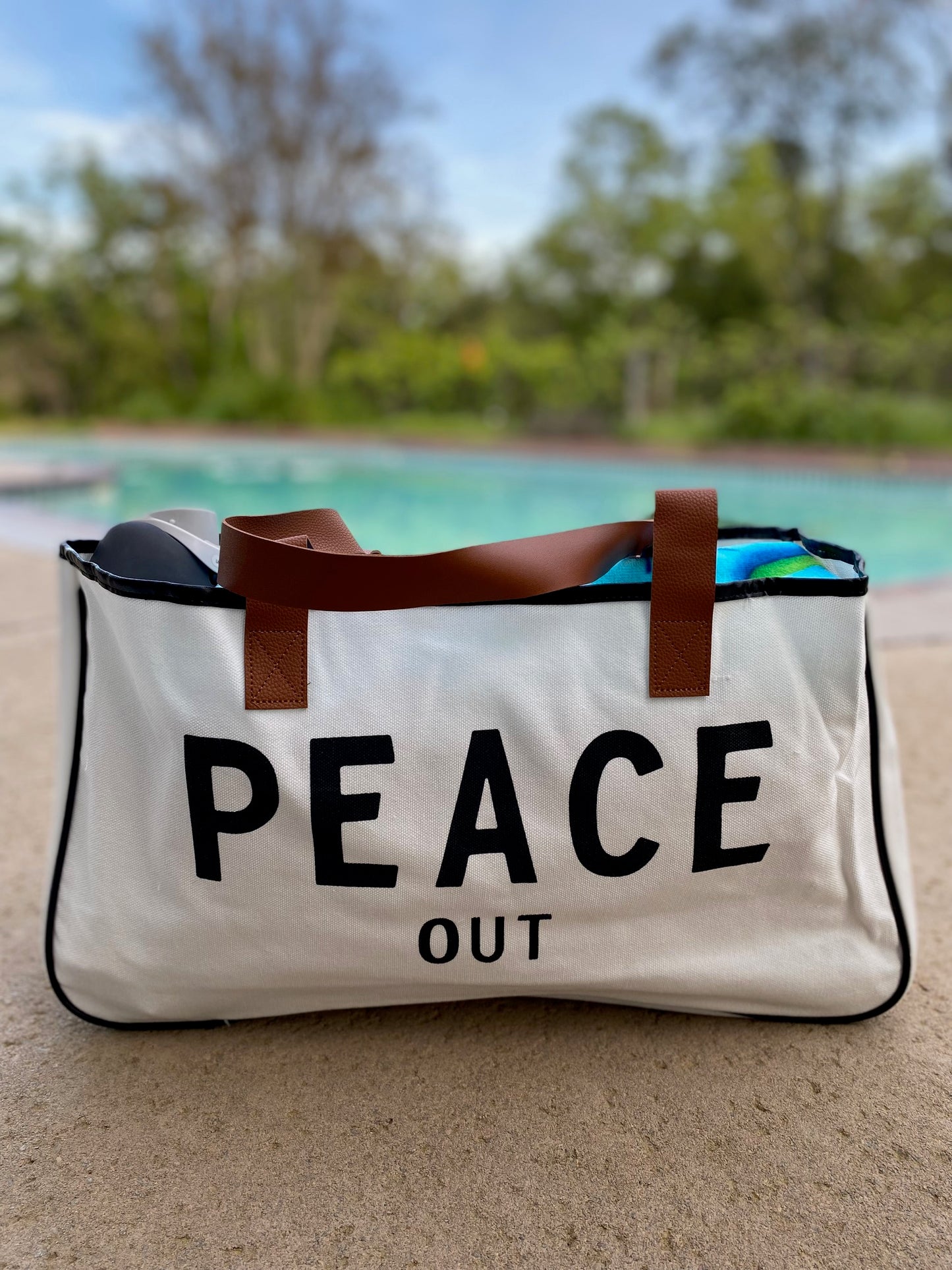 Peace Out Large Canvas Tote Bag