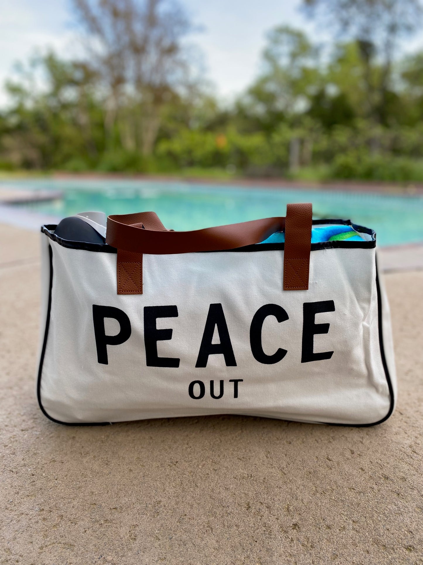Chic Canvas Slip On Tote Bag with Vegan Leather - PEACE OUT