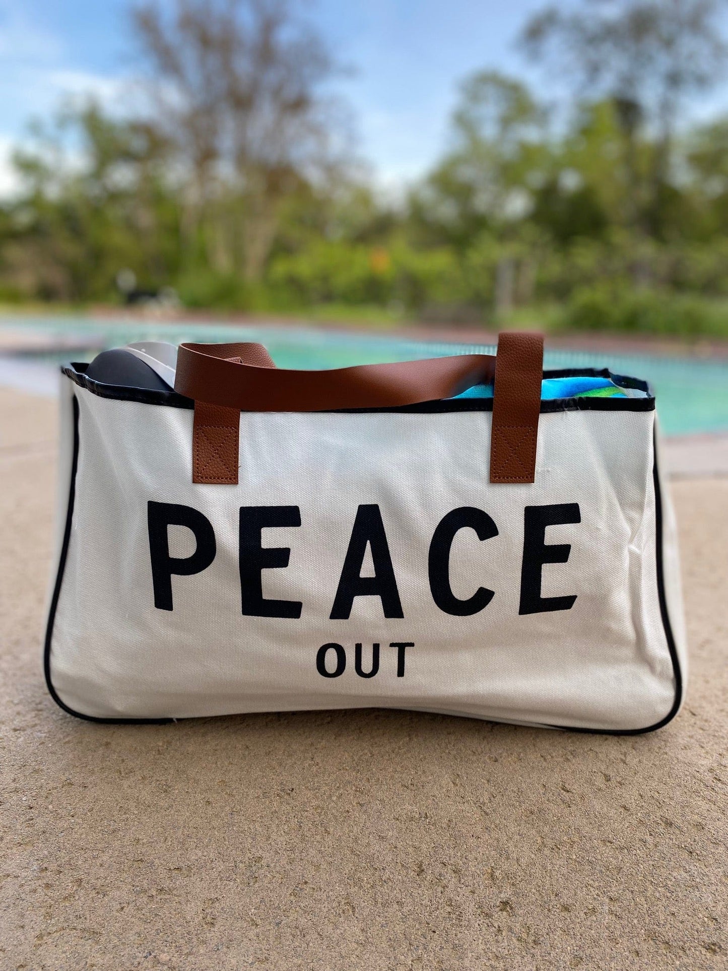 Chic Canvas Slip On Tote Bag with Vegan Leather - PEACE OUT