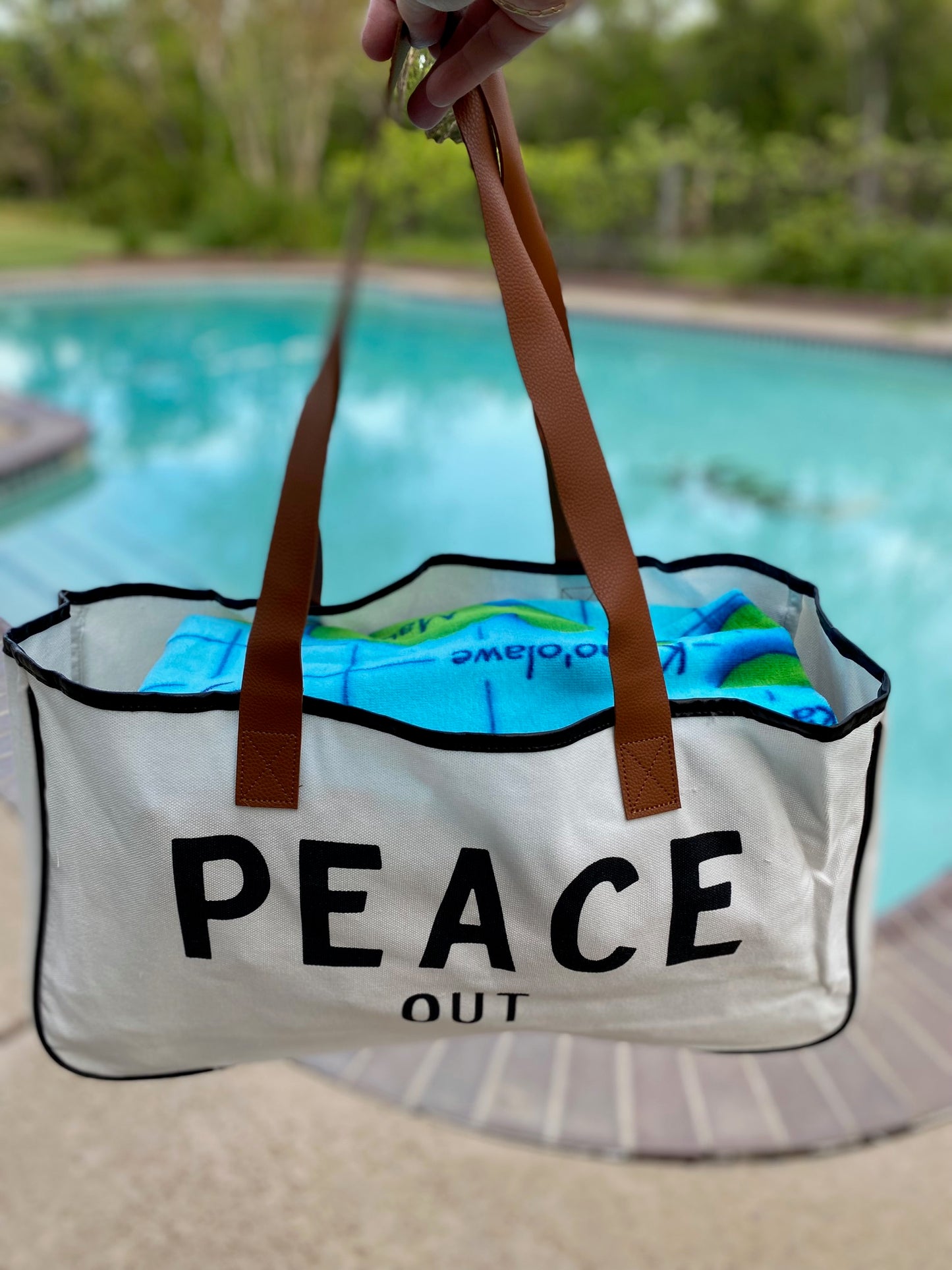 Chic Canvas Slip On Tote Bag with Vegan Leather - PEACE OUT