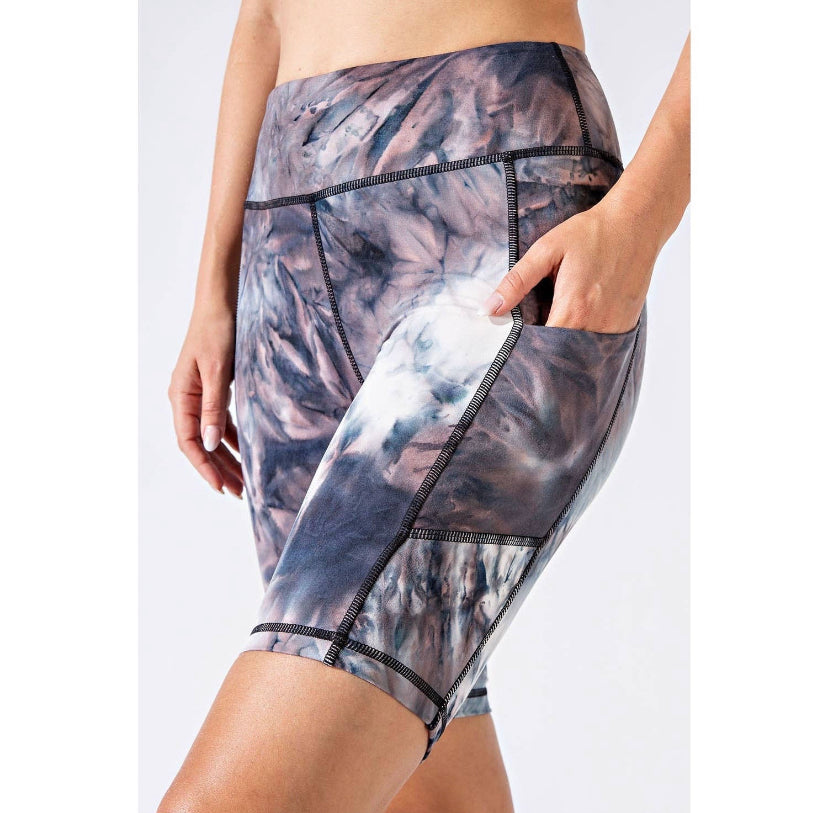 Marble Tie Dye Biker Shorts with Pockets