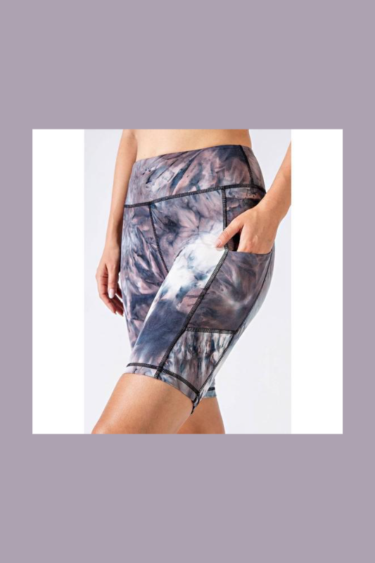 Marble Tie Dye Biker Shorts with Pockets