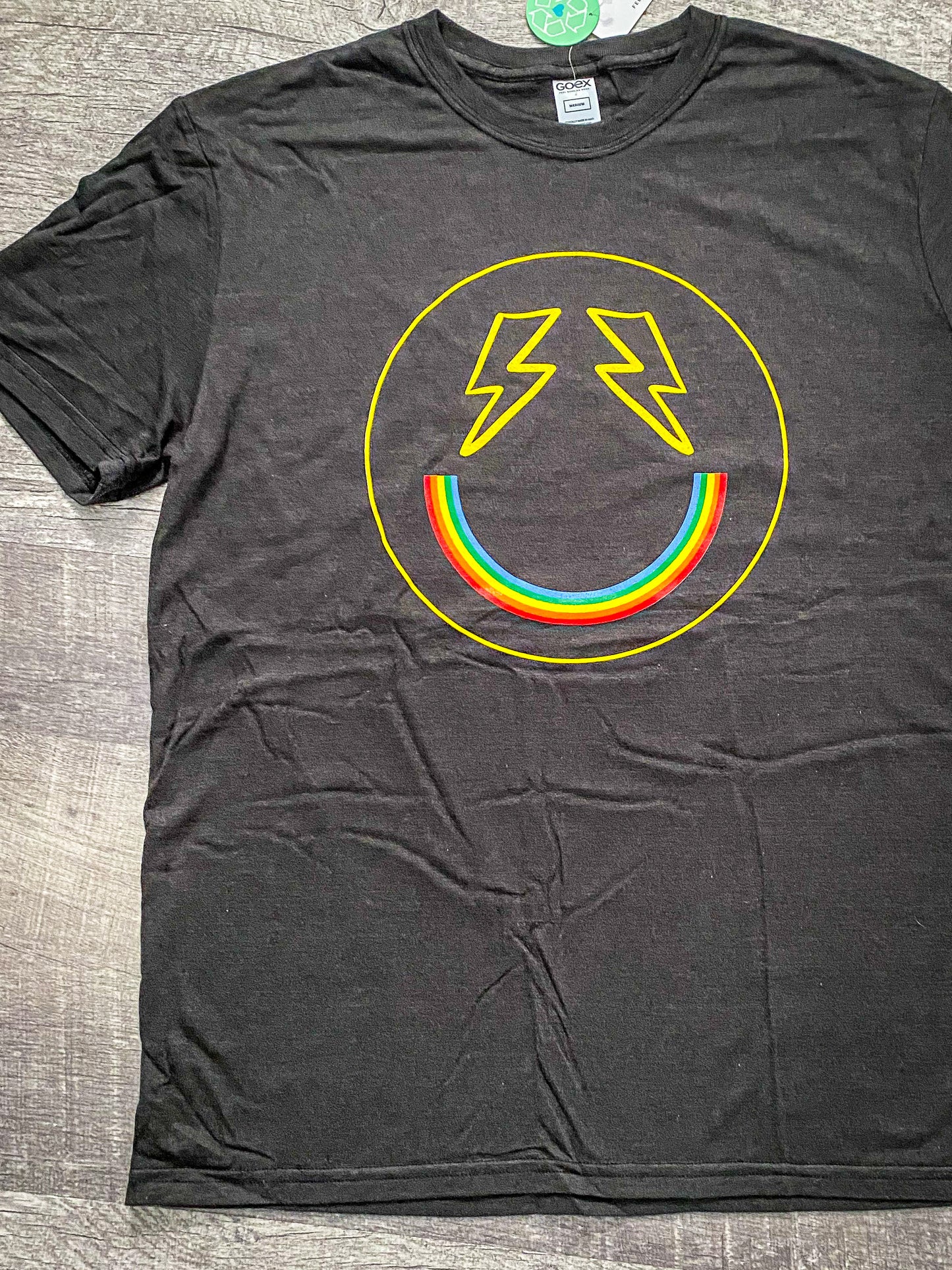 Rainbow Lightning Bolt Happy Eco-Friendly, Fair Trade Charcoal T-Shirt