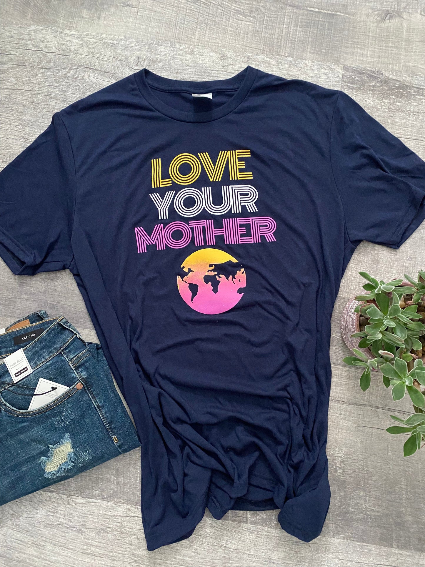 Love Your Mother Earth on Navy Eco-Friendly T-Shirt