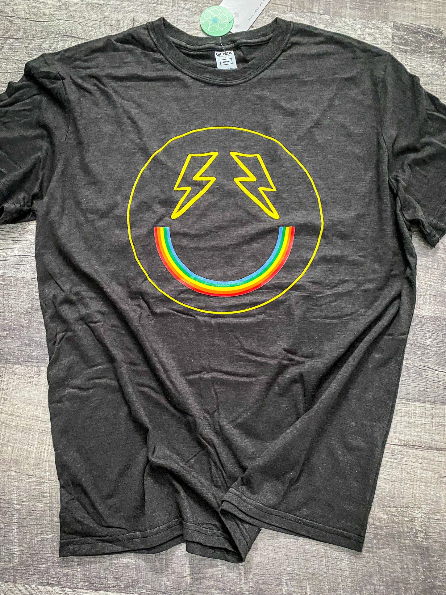 Rainbow Lightning Bolt Happy Eco-Friendly, Fair Trade Charcoal T-Shirt