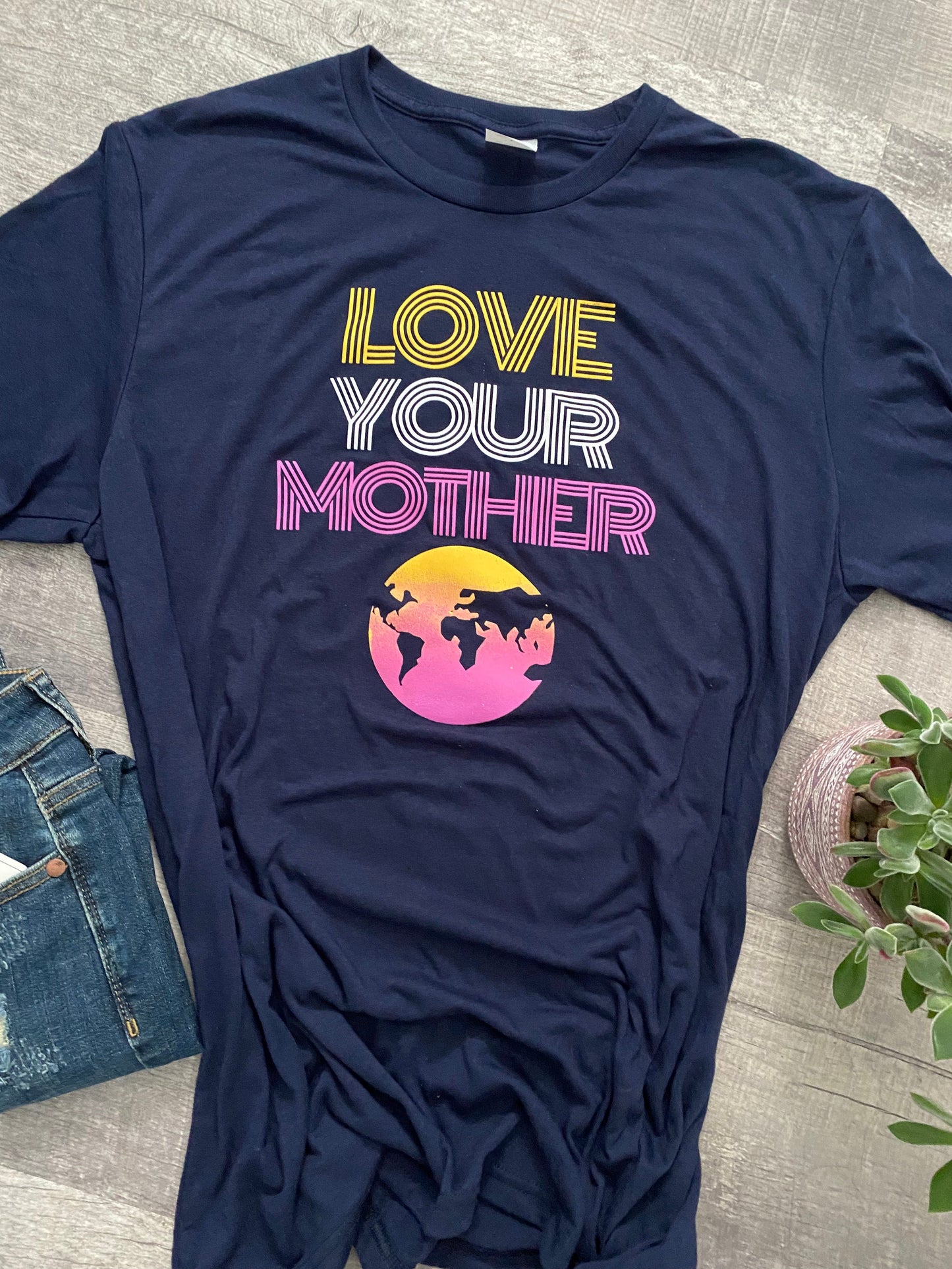 Love Your Mother Earth on Navy Eco-Friendly T-Shirt